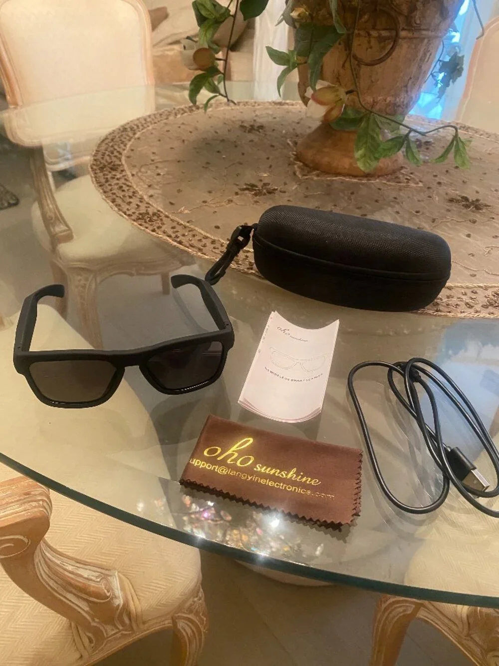OhO Sunshine 5.0 Smart Sunglasses with Bluetooth, Case, Charger, User Manual